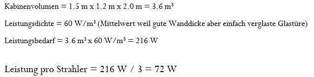 Beispielrechnung benötigte Infrarotstrahler-Leistung